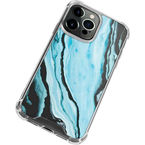 Aqua Blue Marble Ink iPhone 14 Pro Clear Case